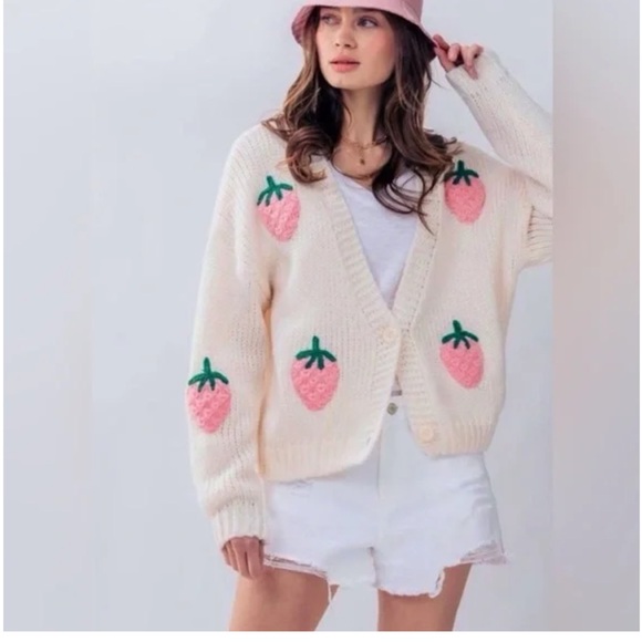 Luna Ivy Sweaters - Luna Ivy Strawberry Knit Cardigan Sweater